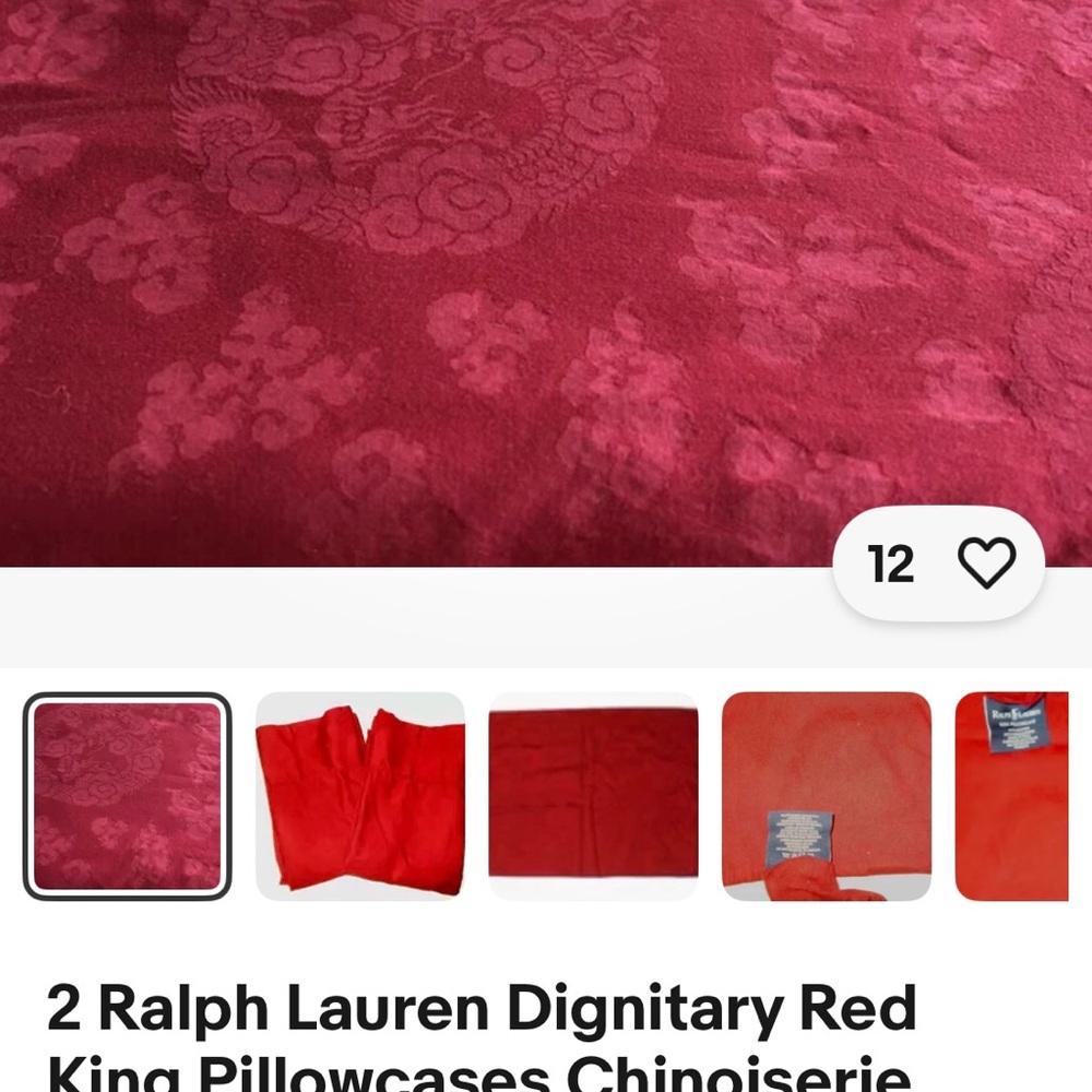 Ralph Lauren Dignitary Red Chinoiserie Queen Sheet Set - Picture 3 of 5
